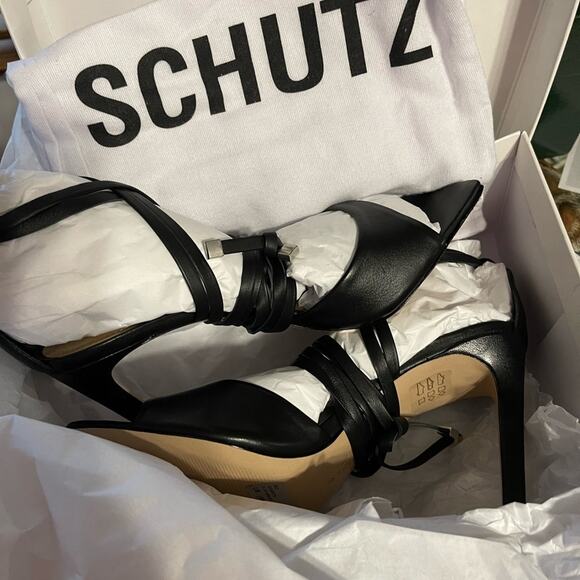 Schutz Bryce Leather Strappy Lace-Up Open Toe Sandals Black Size 9.5 New In Box - Picture 5 of 7